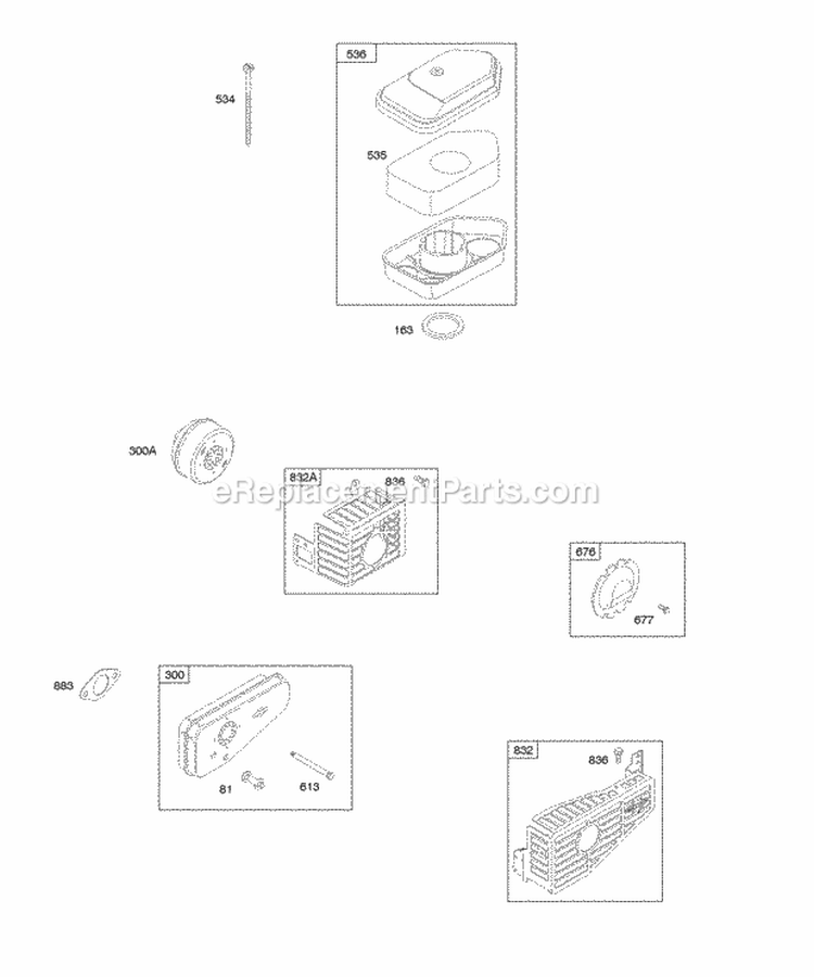 Air Cleaner Exhaust System Diagram and Parts List for 10H902-0114-E1  Briggs and Stratton Engine